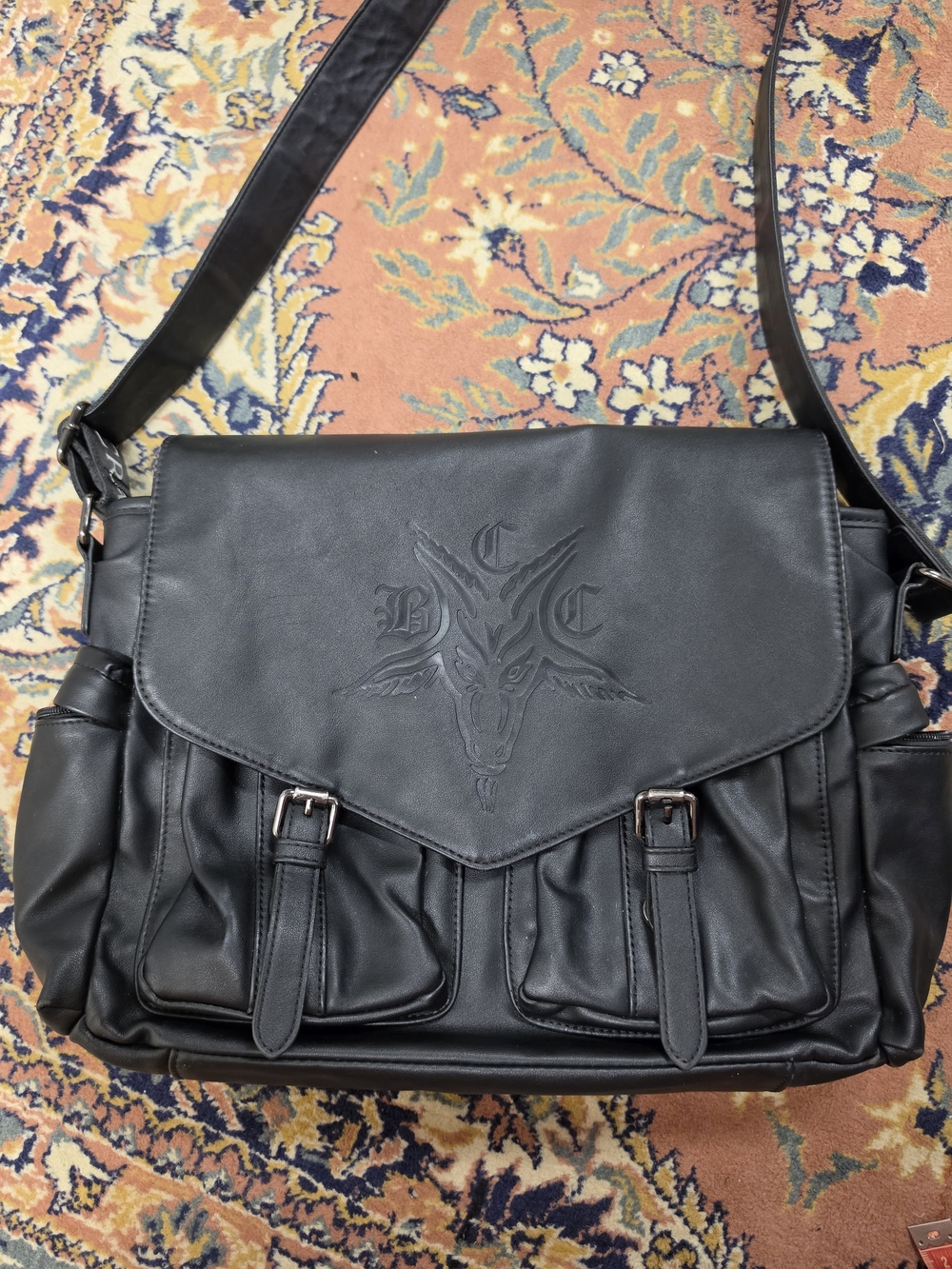 Black Craft Cult Discontinued Messenger Bag with Embossed Graphic